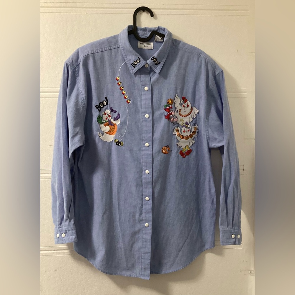 Denim Halloween Fall Shirt Women’s Medium Boo 👻 Ghosts Like New